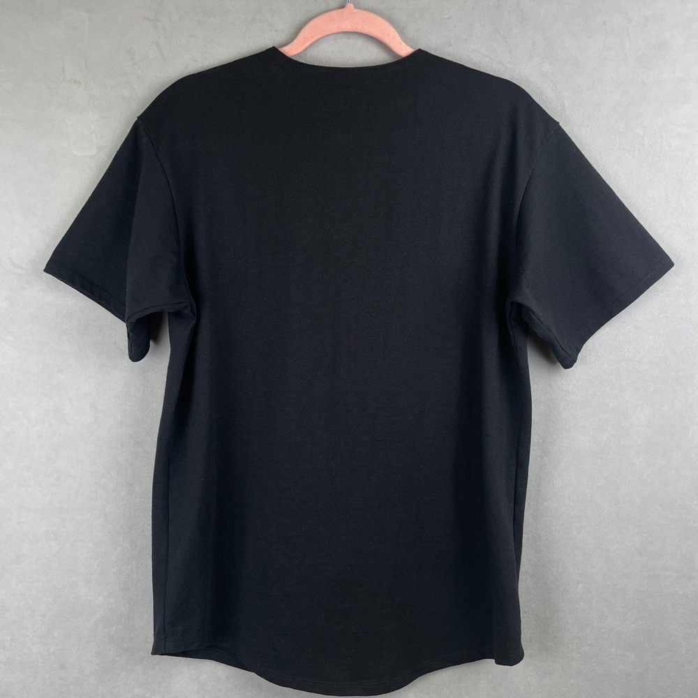 American Apparel Black Baseball Jersey Shirt S/S Button Heavyweight V-Neck USA M - Picture 2 of 4